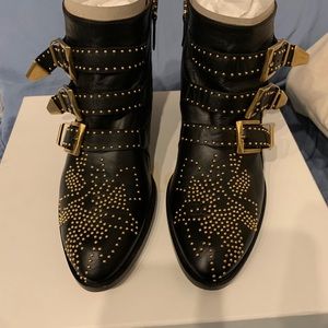 Chloe Susanna Short Black Boot Gold Studs Size 38